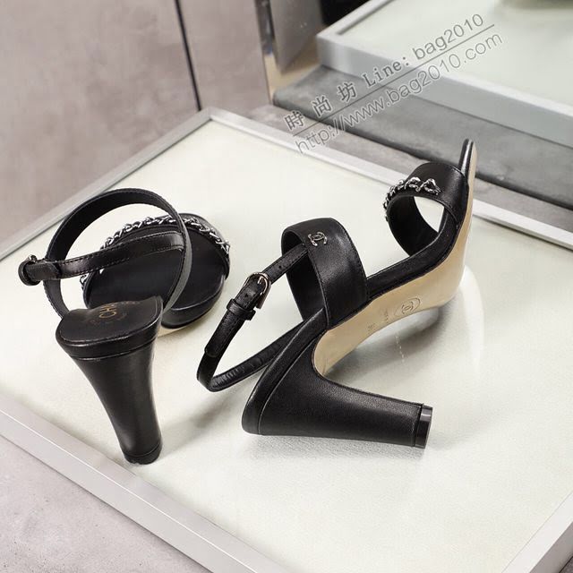 Chanel女鞋 香奈兒新款涼鞋 鏈子裝飾 Chanel高跟女涼鞋  naq1258